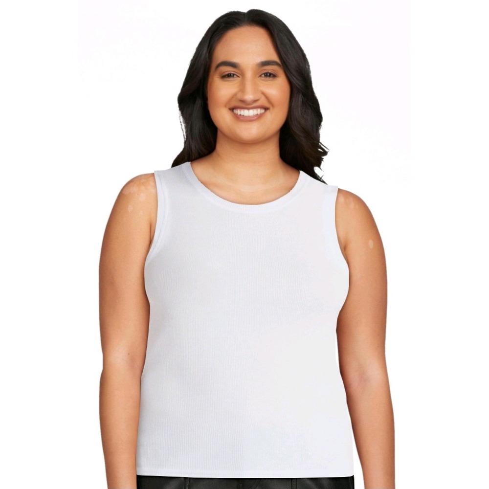 Women's Size LG No Boundaries White Fitted Crew Tank Sleeveless‎ Lightweight
